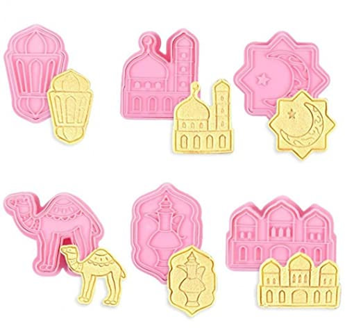 Froiny Eid Mubarak Cookie Mold 6pcs Ramadan Muslim Biscuit Cutters Fondant Stamper Embossing Tool Lantern Moon Islamic Star