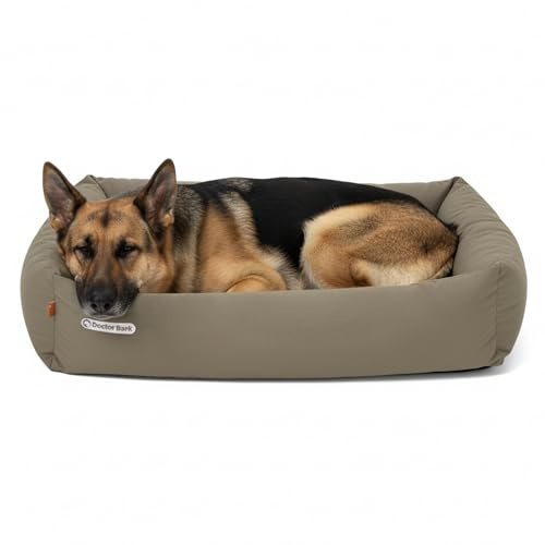 Doctor Bark Hundebett Orthopädisch - Waschbar bis 95°C, Geruchsfrei & Hygienisch - Kuscheliger Hundekorb Grosse Hunde mit Hundematratze (XXL - 110x100 cm, Goldbraun)