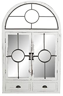 DKD Home Decor Espejo de Pared Espejo Negro Metal Madera Ventanas Blanco (56 x 3 x 92 cm)