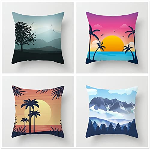 Tinnoon Kissenbezug 45x45cm 4er SetBoho Wohnzimmer Outdoor Deko, Schlafzimmer Zimmer Dekor Kissenhülle Kissenbezüge mit Verstecktem Reißverschluss, Couchkissen, Sofakissen Weinachten Landschaftsbaum