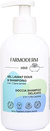 Farmoderm Daily 2 in 1 Shampoo e Detergente per Bambini Quotidiano - 98% di ingredienti naturali, shampoo senza lacrime per bambini e neonati - Shampoo e lavaggio per il corpo - 300ml