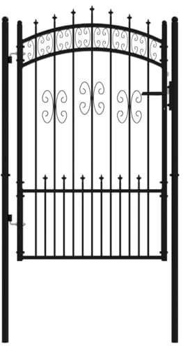 vidaXL Zauntor, Gartentür mit Speerspitze, Gartentor Hoftor mit 3 Schlüsseln, Gartenzaun Gartenpforte, Schwarz Pulverbeschichteter Stahl