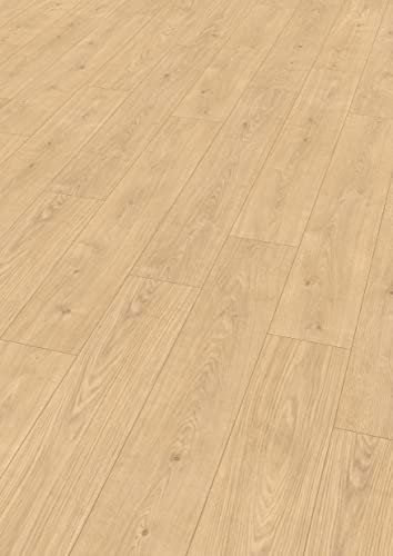 EGGER Laminatboden EL1002 Berdal Eiche hellbraun (7mm, 2,494m²) | authentische Holzoptik | | Einfache Verlegung durch Klicksystem | Praktisch & wertbeständig
