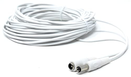 DRUT DC Power Plug to Socket, Male to Female, 15m 5.5mm x 2.1mm, White | CCTV, LED, Modem Router, Music Instruments, Extension Lead Cable, 50ft