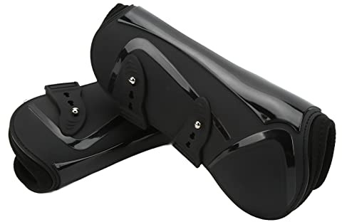 Pyhodi Guêtres de Cheval, Support Fixe Stable, Résistant aux Impacts, Coque en PU Sécurisé Protège-Jambes de Cheval pour l'équitation (Pattes Avant Noires M)
