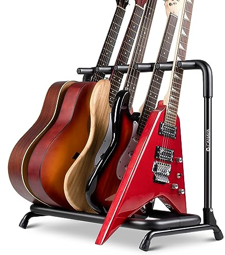 CAHAYA Multi Guitar Rack: Acoustic Guitar Display Rack 5 Holder Thick Padding Guitar Rack Holder Floor Stand for Classical Acoustic Electric Guitars and Bass CY0345
