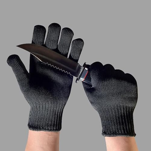 PRECORN Guanti antitaglio cucina, lavoro e giardino – protezione ad alte prestazioni | certificazione CE | rete metallica in acciaio inox | antiscivolo e unisex | 1 paio in nero