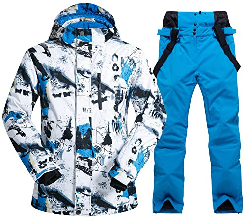 HOTIAN Giacca da sci da Uomo e pantaloni Set Giacca e Pantaloni da Snowboard Antivento e Impermeabile invernale Calda per Il Lavoro All'aperto Sci Pesca Equitazione Moto