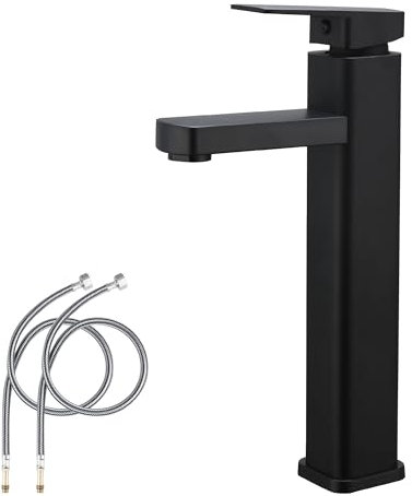Matte Black Tall Basin Vessel Sink Tap for Bowl, Single Lever, 80CM UK Standard Hoses