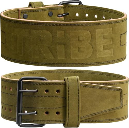 Tribe Lifting Gewichthebergürtel, 5 mm, 100 % echtes Leder, bequemer Gürtel für Kniebeugen und Kreuzheben, Workout-Gürtel für Damen und Herren, Grün, Größe XL (Bauch 99,1 cm – 116,8 cm)