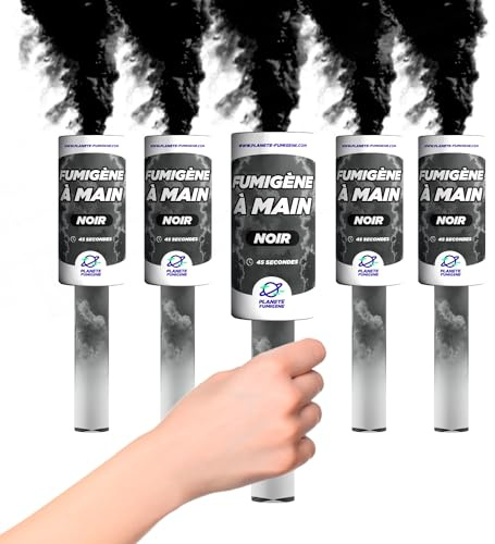 PLANETE FUMIGENE Fumigène Torche a Main 45 secondes couleur Noir - Lot de 5 - Déclenchement à Mèche, durée 45 sec, fumigene couleur à tenir en Main - torche a main Catégorie F1 - LIVRAISON 24/48H