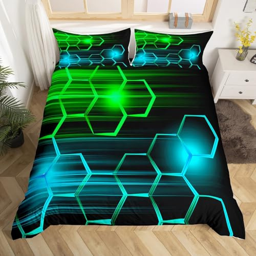 Homemissing Set di biancheria da letto a nido d'ape, per bambini, ragazzi con copripiumino geometrico a forma di alveare singolo, decorazione per camera da letto