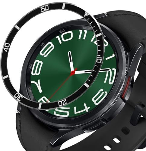 DEALELE Klockfodral kompatibelt med Samsung Galaxy Watch 6 Classic 43 mm/47 mm, vatten spöke tid legering metall infattning ring skydd ersättning klocka ansikte för kvinnor män, 47 mm, svart