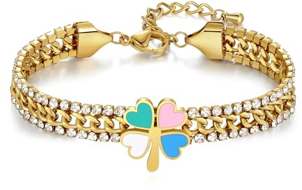 Joo&Rind Kleeblatt Armband Gold Damen - 18K Vergoldet Armreif Vierblättriges Kleeblatt Edelstahl Armreifen Damen - Schmuck Geschenk für Frauen Geburtstag Muttertag Valentinstag