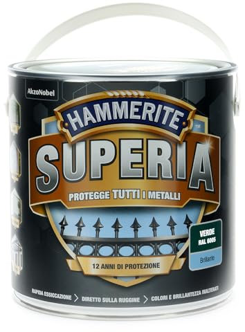 Hammerite Superia smalto metallo antiruggine interno e esterno, Brillante Verde, 2.5 L