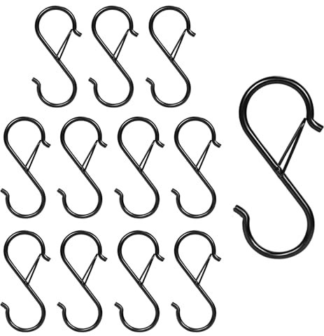 GVPOELR Crochets S de Suspension, 12 Pièces S Crochet acier Inoxydable, Crochet S Acier Inoxydable Multifonctions Crochets S, Crochet en S Avec Linguet de Sécurité, pour Suspendre des Vêtements