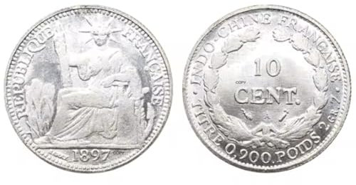 REZAJDUIE Gedenkmünze Frankreich Indochina 1897 Barre Centimes Piastre Kopie Münze Cupronickel Silber Überzogene Republica Francaise Replik