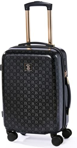 BERTOO Torino Hartschalen-Kabinenkoffer, erweiterbar, 55 x 37 x 22 cm, Schwarz, 36 l, mit 4 abnehmbaren Doppelrollen für EasyJet, Smartwings und Wizzair