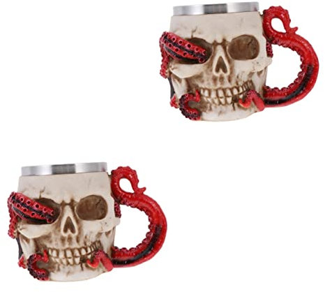 TOPBATHY 2 Pièces verre à vin tête de mort chope à bière verre à bière personnalisé horrible tasse de bière tasse à café squelette tasse cafe tasse de café décoration de bureau résine