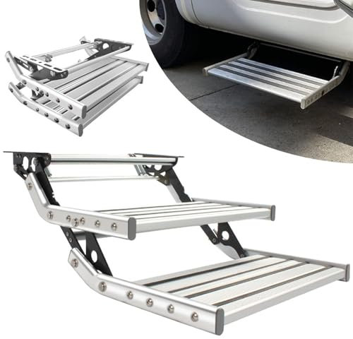 SAYEYBU Marchepied Simple Pliable Manuel en Alliage D'Aluminium, avec PéDale Large, Escalier TéLescopique AntidéRapant pour Camping-Car, pour Camping-Car, Facile à Installer,with Light,Double Layer