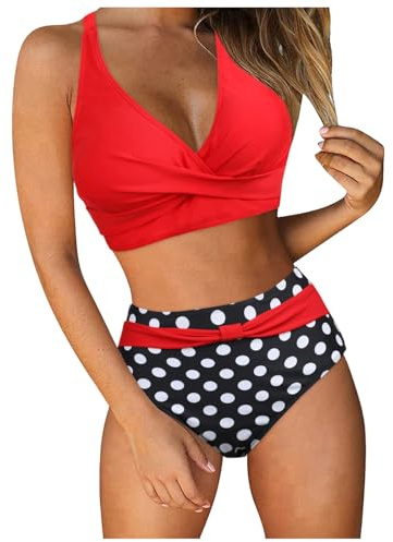 BMKKTOP Bikini-Set für Damen Streifen trägerloser Twist Bikini Damen Set schwarz mit Gold strandbadeanzug bademode Retro einteiliger Verstellbarer Schultergurt Badeanzug Damen große größe