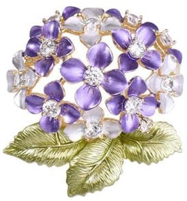 Broche en forme de fleur lilas violet pour femme, collier hortensia, bouquet de mariage, broche en cristal, motif floral art déco, accessoires élégants, bijoux, cadeaux de Saint-Valentin pour petite