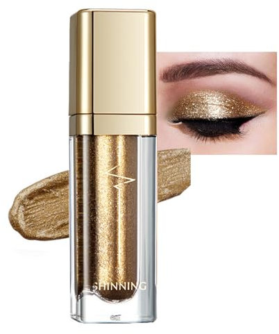 Sombra de ojos líquida, color dorado metálico, de larga duración y resistente al agua, delineador líquido con brillo fino, secado rápido, maquillaje de ojos suave y brillante