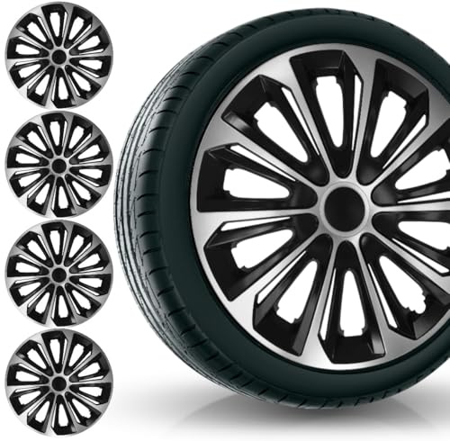 BITMOTO Radkappen Strong Duocolor 15 Zoll 4er Set – Schwarz Silber – Hochwertige ABS Radzierblenden – Passend für alle gängigen Stahlfelgen – Einfache Montage – Autofelgen Abdeckung