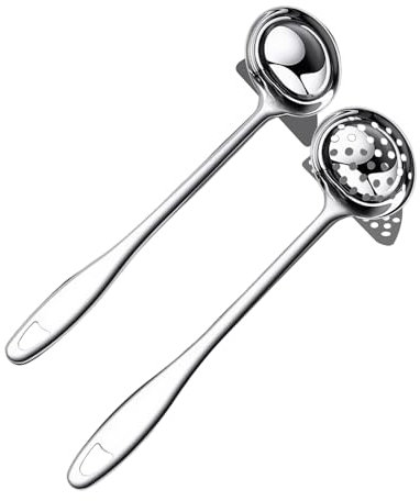 Behiruch 2 Stück Edelstahl Suppenkelle und Schaumlöffel, 304 Edelstahl Küchenhelfer Schöpfkelle 31cm Länge, Spülmaschinenfest, Rund Glatt für leckere Suppen und Soßen