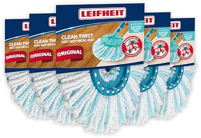 Leifheit Testa di Ricambio Clean Twist Disc Mop Ergo, Sistema a 2 Fibre, Confezione da 5