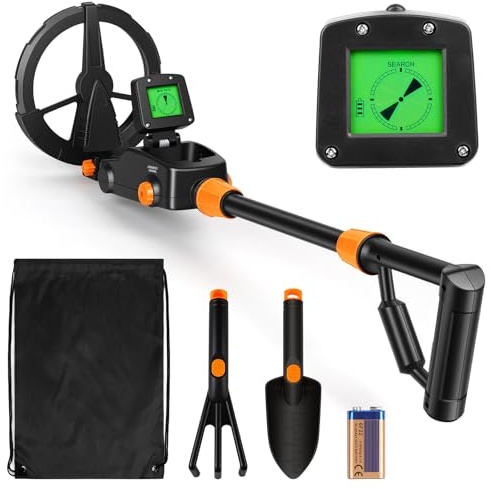 Flintronic Metalldetektor Kinder, Kleiner Kinder Metalldetektor, IP68 Wasserdichter Tragbarer-Metalldetektor, LED Indicator & 9V Batterie, mit Schaufel, Rechen für die Erkundung im Freien Schatzsuche