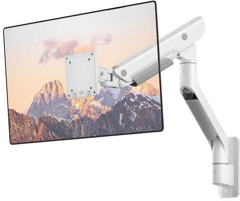 monTEK Monitor Wandhalterung für 17-57 Ultrawide Bildschirme bis zu 27KG | Hochfeste, Aluminium-Gasfeder Monitorarm mit Höhenverstellung, Pneumatisch-Funktion, VESA 100x100/75x75, Weiß