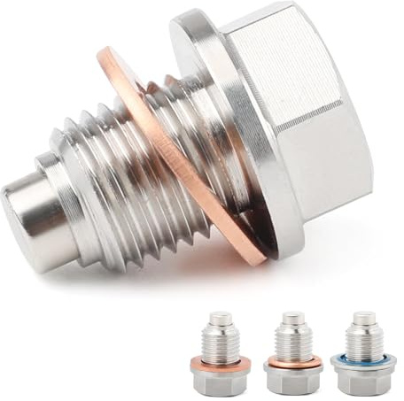 M14 x 1.5 Magnetic Oil Drain Plug, Stainless Steel Sump Bolt with 6 Washers, Fits Honda Civic Accord CR-V Ford GM Mazda Hyundai KIA Audi RAM Yamaha, Replacement Oil Pan Plug, Replaces DP001