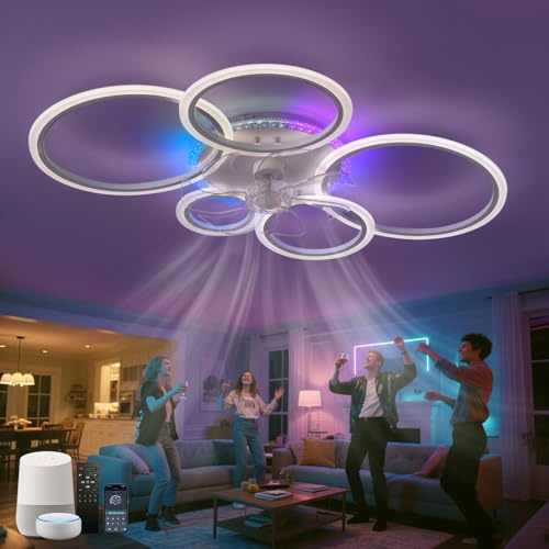 ZOMLBOF RGB Ventilatore da Soffitto con Luce Compatibile con Alexa 95cm | Reversibile Tempistica 6 Velocità,Dimmerabile Silenziosa Soggiorno Lampadario Ventilatore e Telecomando,Camera da Letto Sala