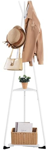 Yaheetech Industrial Coat Rack Stand with 6 Hooks & 2 Shelves, White | Particle Board & Iron Metal Frame, 6 Dual Hooks & 2 Storage Shelves, For Hallway Entryway Living Room Bedroom
