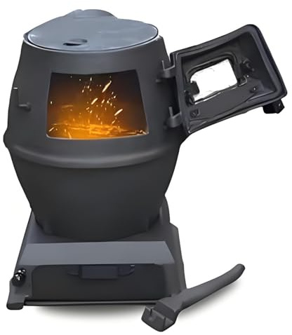 COAKUE Verdickter, rauchfreier Gusseisen-Kocher, gusseiserner Holzofen mit Sichtfenster, für drinnen und draußen zum Heizen/Camping/Kochen/Grillen Large