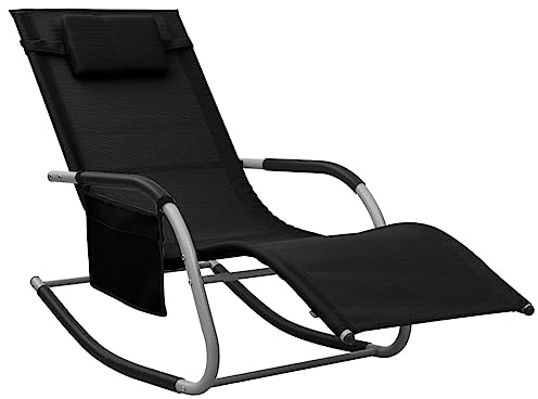 Owoxanthellate Sonnenliege 149x62x88 cm Schwarz-Grau, Textilene & Stahl, modern, Seitentasche, abnehmbares Kissen, Garten Balkon Camping