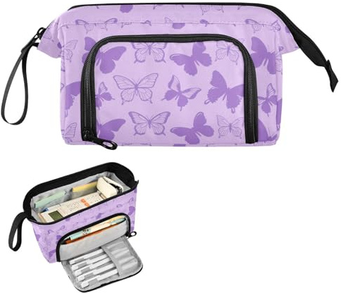decor gift Fashion Lilac Butterflies Large Pencil Case Large Capacity Standing Pencil Case with Zipper for Kids High School Supplies cartuchera escolar para adolescentes