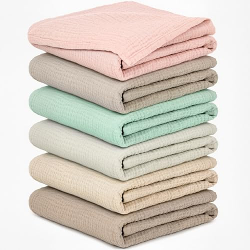 Mulltücher Baby - 6 Stück Spucktücher Baby Baumwolle für Jungen und Mädchen, Weich, Atmungsaktiv und Extrem Saugfähig, Ideal zum Reinigen, Abwischen und Abdecken von Neugeborenen, 60x60cm Beige&Gray