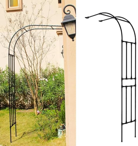 Metal Garden Half Arch Trellis, 7.2FT Black Steel Plant Support Stand, Climbing Plants Wedding Archway Decor, Arbour Trellis Frame for Garden Landscaping