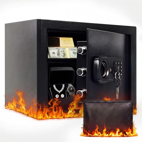 Levede 31L Fireproof Safe Box – Digital Keypad Home Safe with Keys, Money Safe Lock Box with A4 Fireproof Bag for Cash & Jewellery Storage