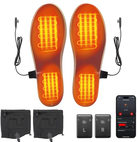 KEMIMOTO Semelles Chauffantes avec Contrôle APP, Semelles Thermique Chauffantes Rechargeable, Découpable Semelle Chauffante pour Homme Femme pour Ski Randonnée Camping