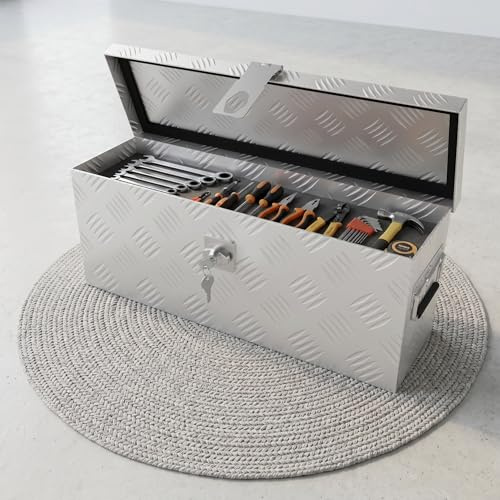 Suusolny 18L Alubox Aluminium Werkzeugkiste Transportbox, stoßfest & wasserdicht mit Verriegelungssystem, Sicherheitsgriffen & 2 Schlüsseln, für PKW & Anhänger, 52 x 16 x 22 cm
