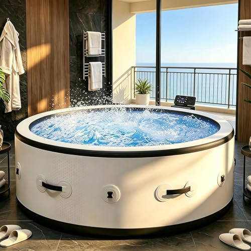Uppblåsbar Bubbelpool 2–6 Personer Med 6 Typer Av Stämningsbelysning, 2500W Uppblåsbara Bubbelpooler, Läckagesäker Bärbar Spapool Med 150 Luftstrålar, Snabb Uppvärmning, Frysskydd, Bubbelmassage