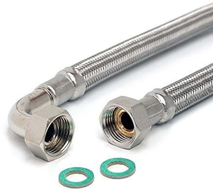 H2O-Flex® Panzerschlauch DN13 mit Trinkwasserzulassung 1/2 ÜM x 1/2 ÜM mit Bogen 1000mm | Flexibler Verbindungsschlauch | Flexschlauch | Verlängerungsschlauch