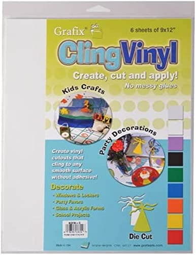 Grafix Static Film, Create Your Own Window Clings and Temporary Decorations, Just Stick to Any Glass, Acrylic, or Glossy Surface (White (6 Packs), 9x12)
