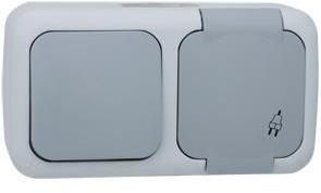 Viko Palmiye Kombination, 1-polig, Schuko-Stecker, 2-polig + Erde, IP54, horizontal, grau