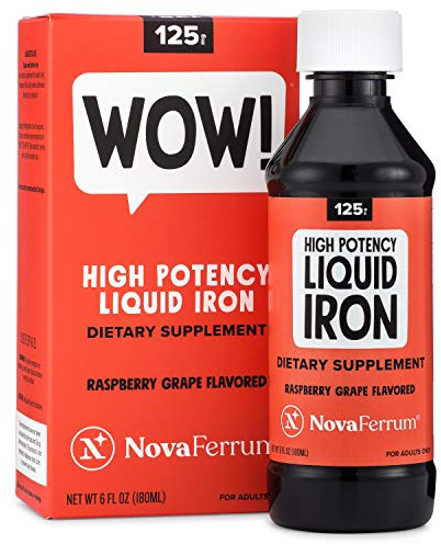 NovaFerrum Wow, 125 High Potency Liquid Iron Supplement for Adults, Iron Deficiency, 125mg of Iron Per 5mL Dose, Vegan Verified, Gluten Free Certified, Sugar Free