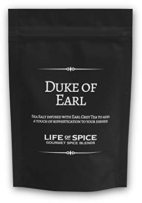 Life of Spice Duke of Earl | Superb Earl Grey Flavoured Sea Salt | 75g Pack with Recipe Card | Sea Salt & Earl Grey Tea | Sophisticated Finishing Salt | Zesty Bergamot | All Natural/Gluten Free