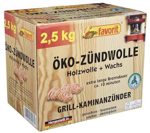 Favorit Öko - Zündwolle 2,5 kg in wiederverschließbarer Faltschachtel aus Naturholz und Wachs - 1218, Holz